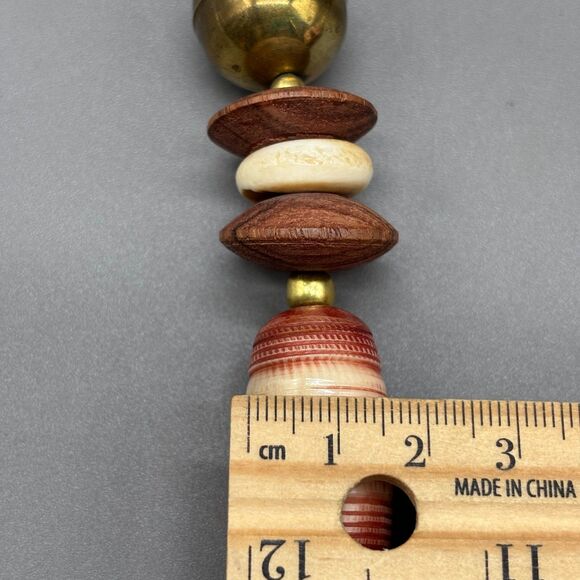 Tribal Style Statement Necklace Brass Bone Horn Wood Stone Beads 1970s Boho - Picture 15 of 16